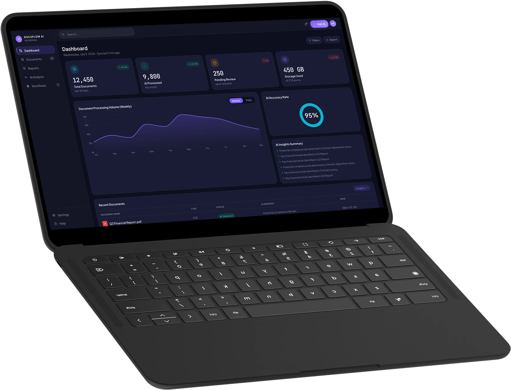 DocuFlow AI dashboard on MacBook