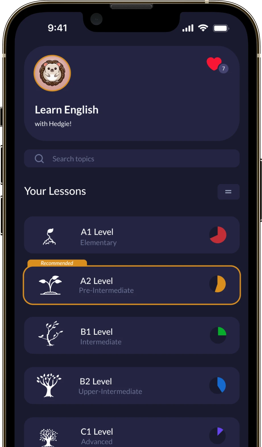 Hedgie app screen
