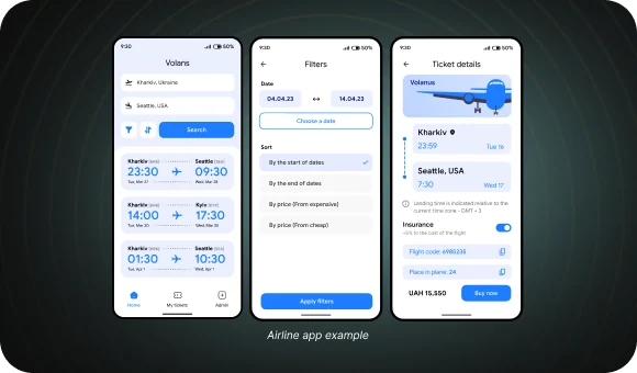 An example of an airline app